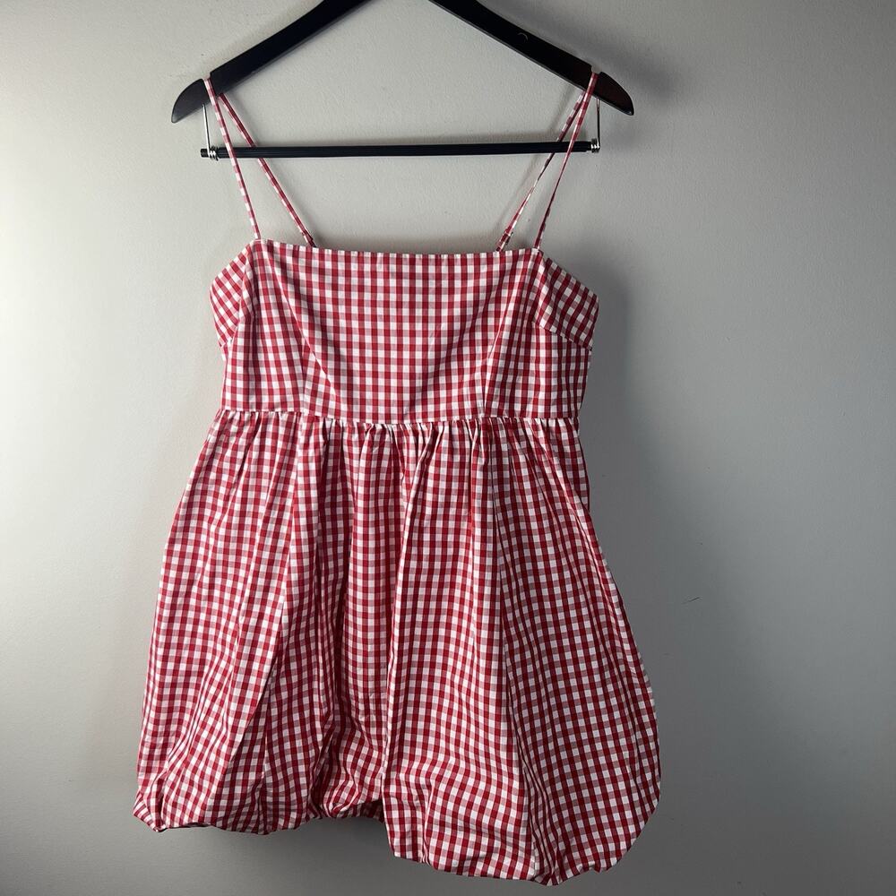 Abercrombie & Fitch Emerson Poplin Mini Dress Red Gingham Smocked Sz L - Picture 2 of 11